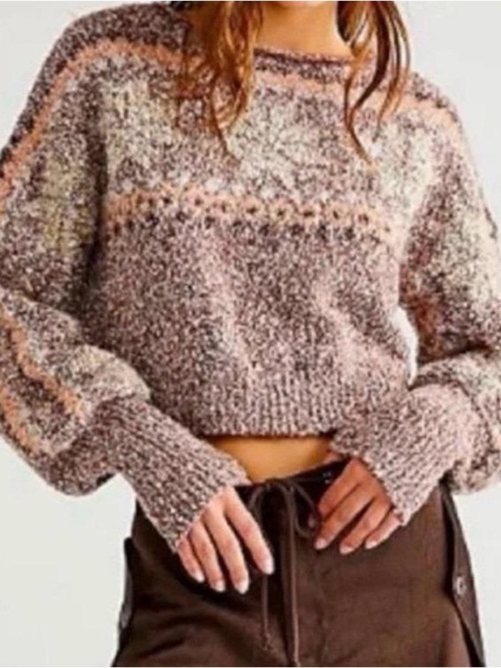 Free People Snowflake Boucle Sweater Rolled Neck Balloon Sleeve Sz S
